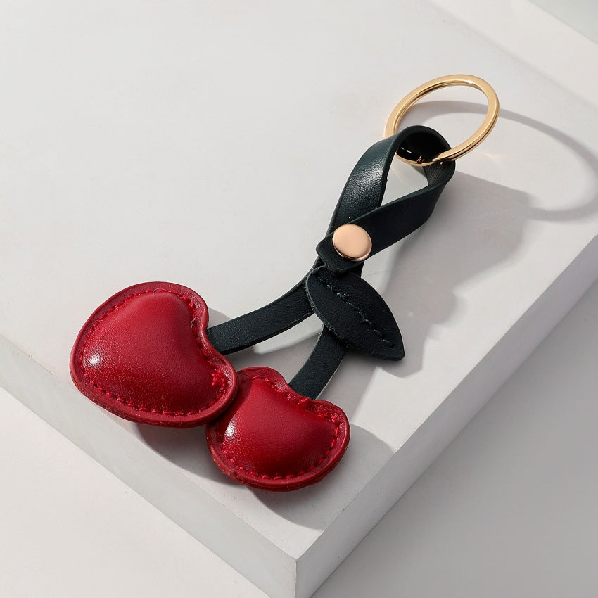 Wholesale New Leather Cherry Keychain Pendant